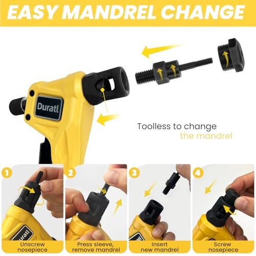 Rivet Nut Tool Kit, 8-Inch Hand Rivnut Tool for Tight Spaces, Nutsert Yellow