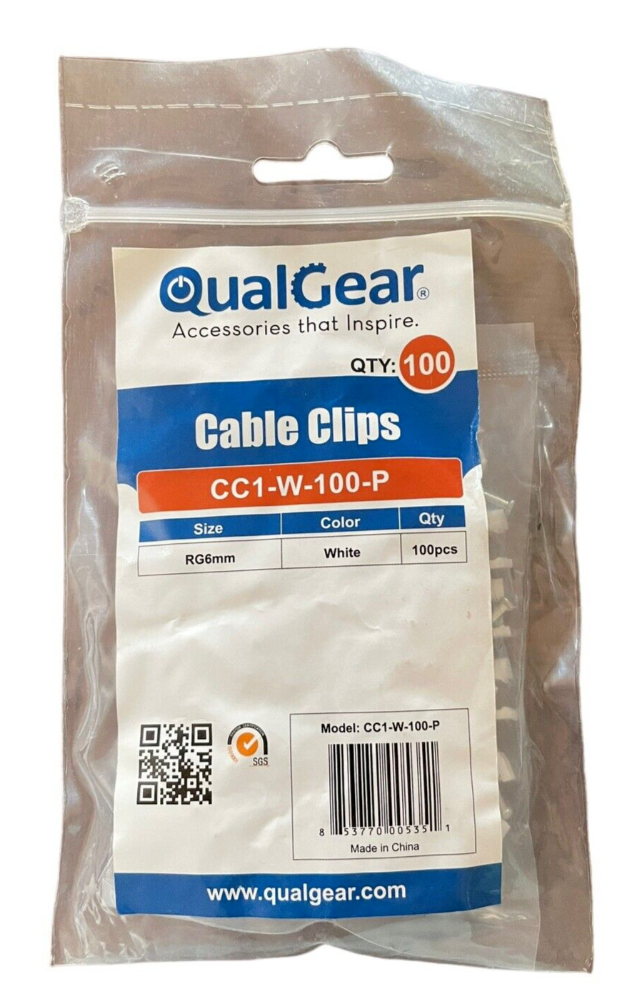Cable Clips CC1-W-100-P - RG6mm - White - 100 Count QualGear