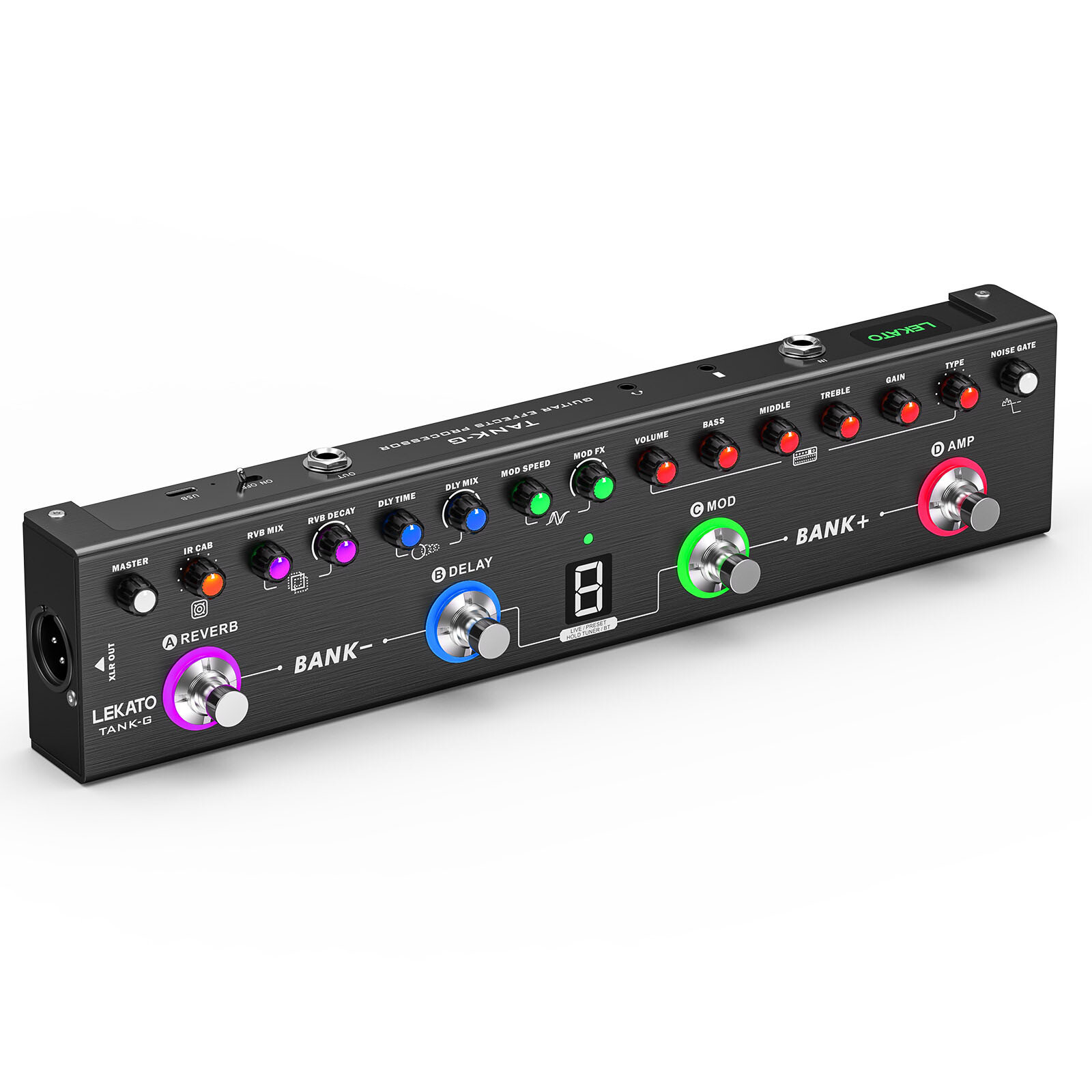 LEKATO Multi Effects Guitar Pedal Processor BT/36 Presets/4 Modules/IR CAB Tuner