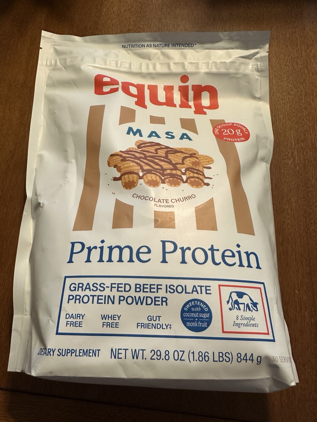 Equip Prime Protein Grass-Fed Beef Isolate Powder MASA Chocolate Churro 4/28