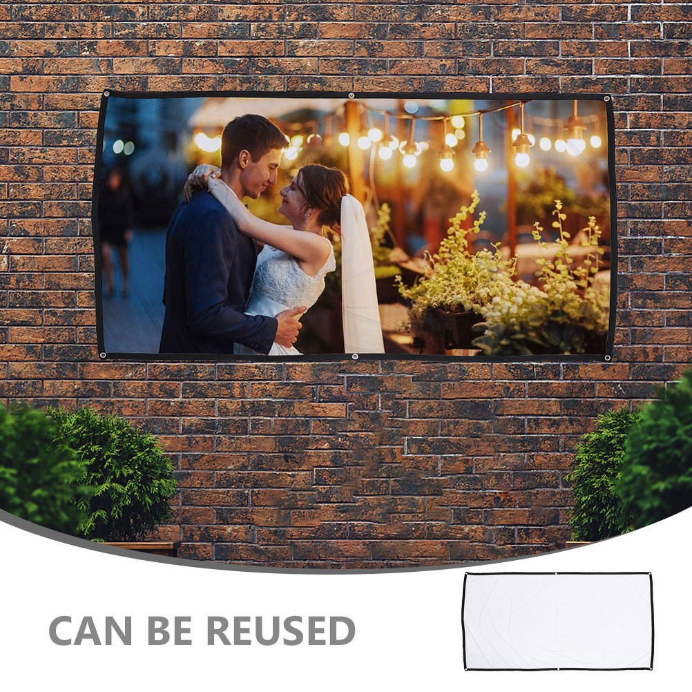 Portable Folding Projector Screen White Polyester Durable Home Theater Use
