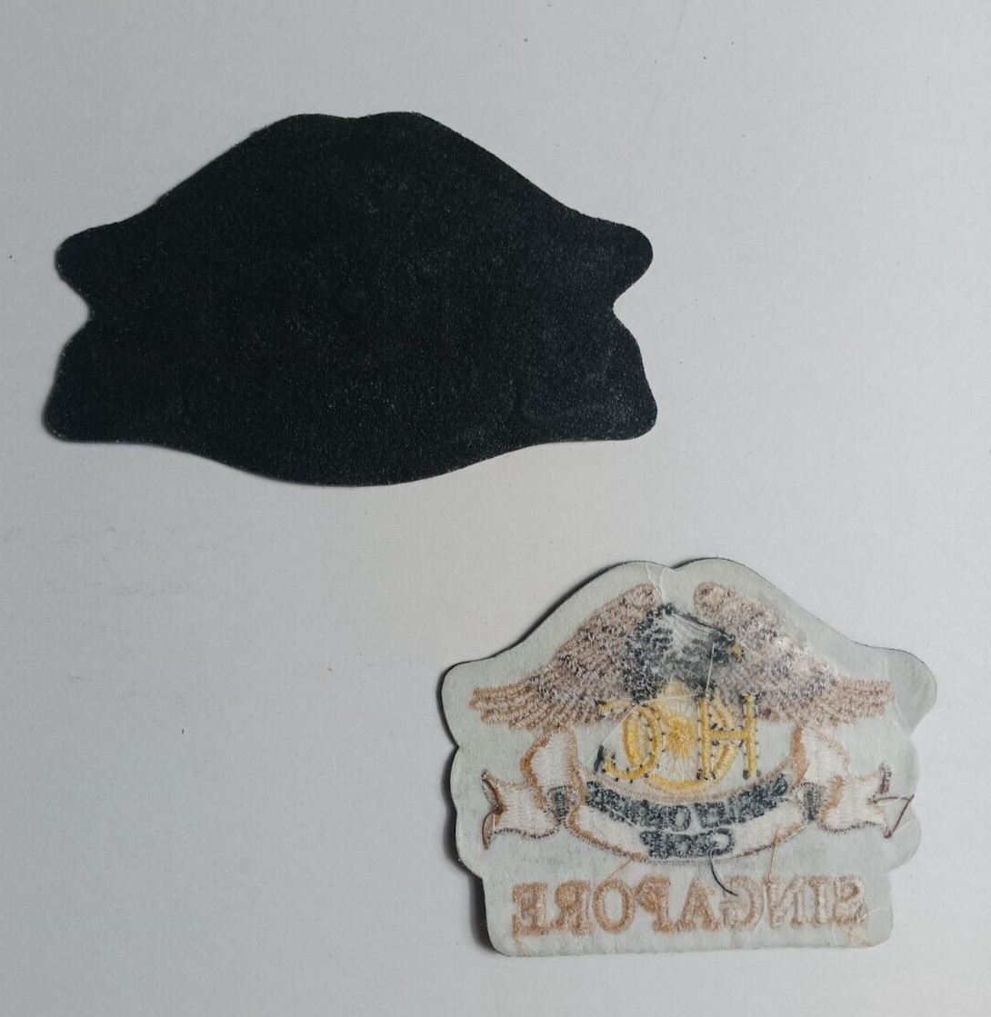 TWO HARLEY DAVIDSON HOG PATCHES 5" X 3" HARLEY OWNERS GROUP ONE SINGAPORE 1 REG