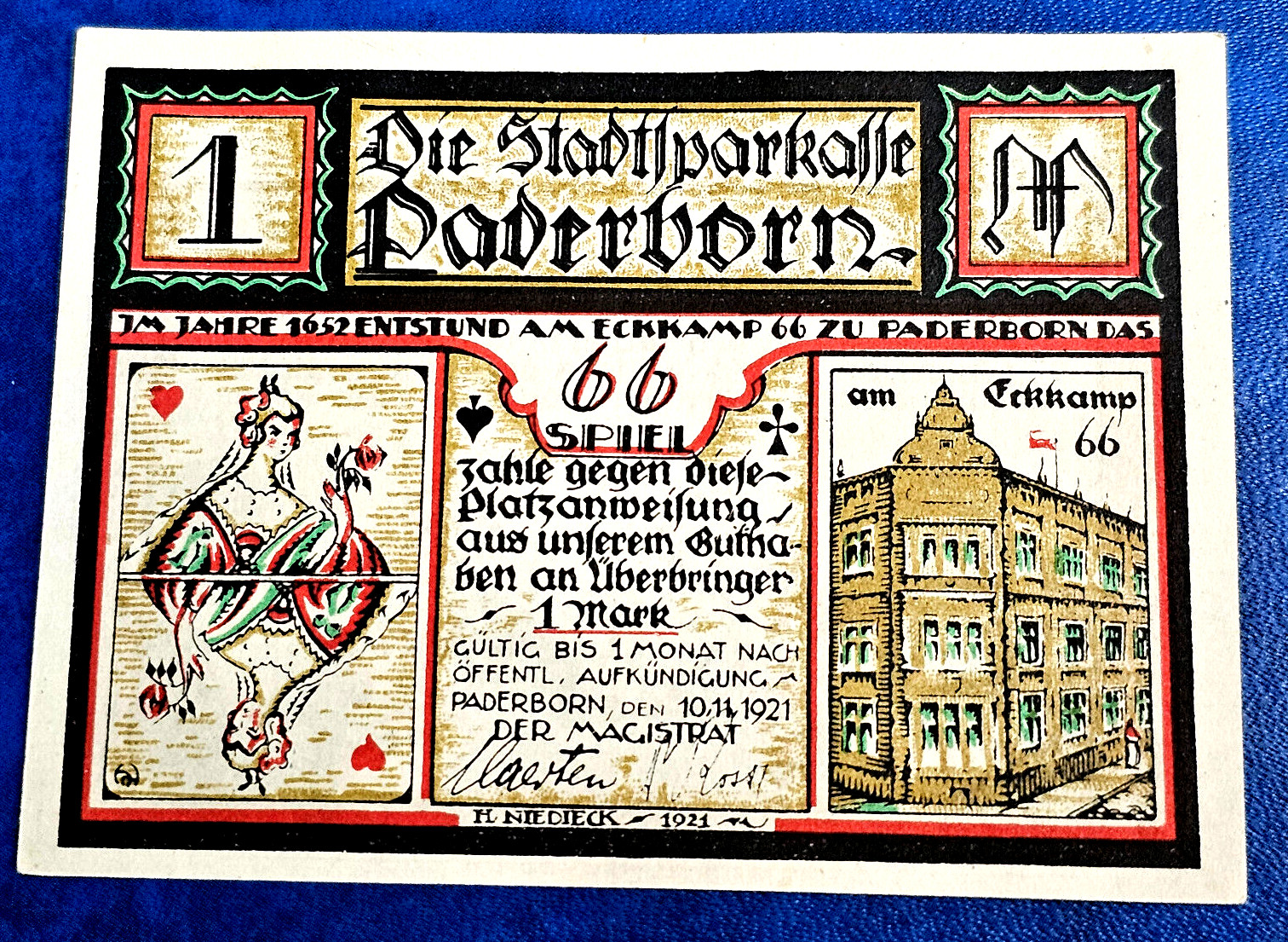 PADERBORN NOTGELD 1 MARK 1921 EMERGENCY MONEY GERMANY BANKNOTE (32277)