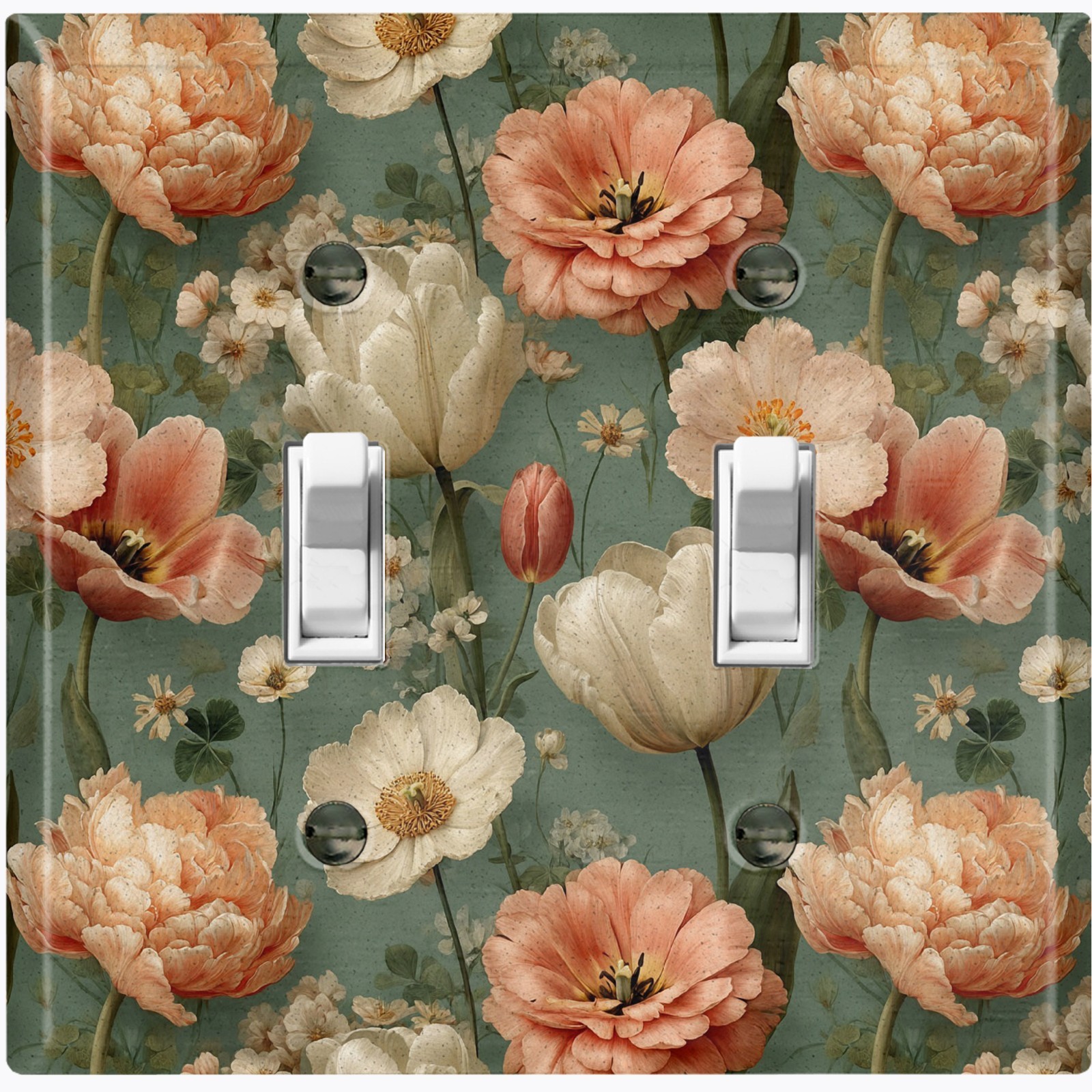 Metal Light Switch Outlet Cover Wall Plate Pink White Tulip Poppy Flowers FWR470