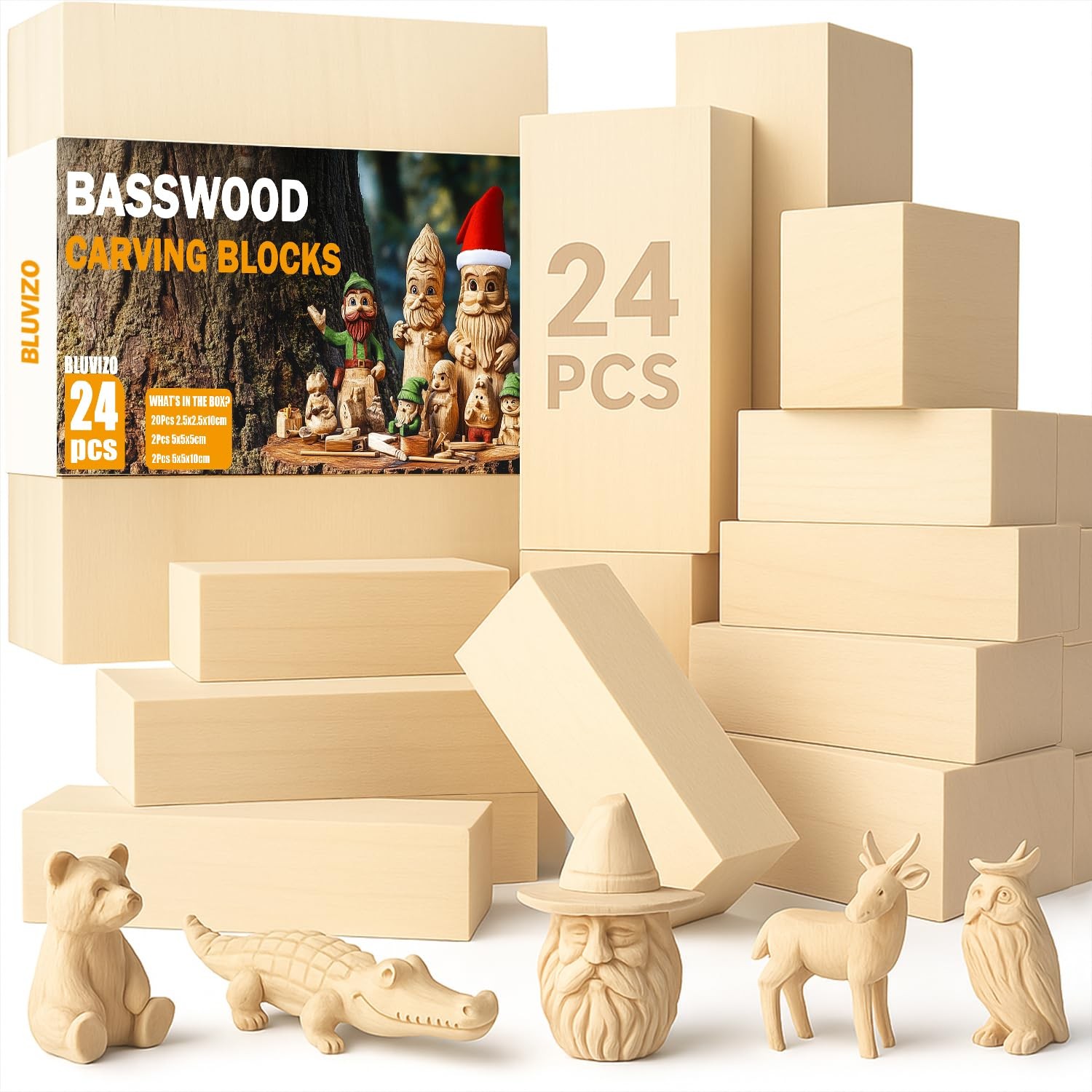 Basswood Carving Blocks Whittling Wood Kit 3 Different Sizes Soft Blanks 24 PCS