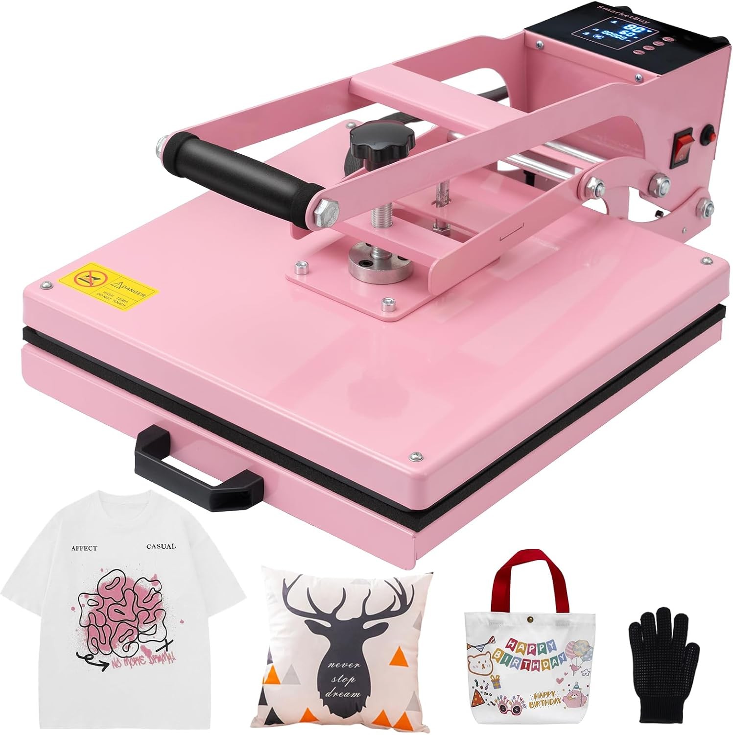 Heat Press Machine 15 x 15 in Sublimation Printer Transfer for DIY T-shirt Pink