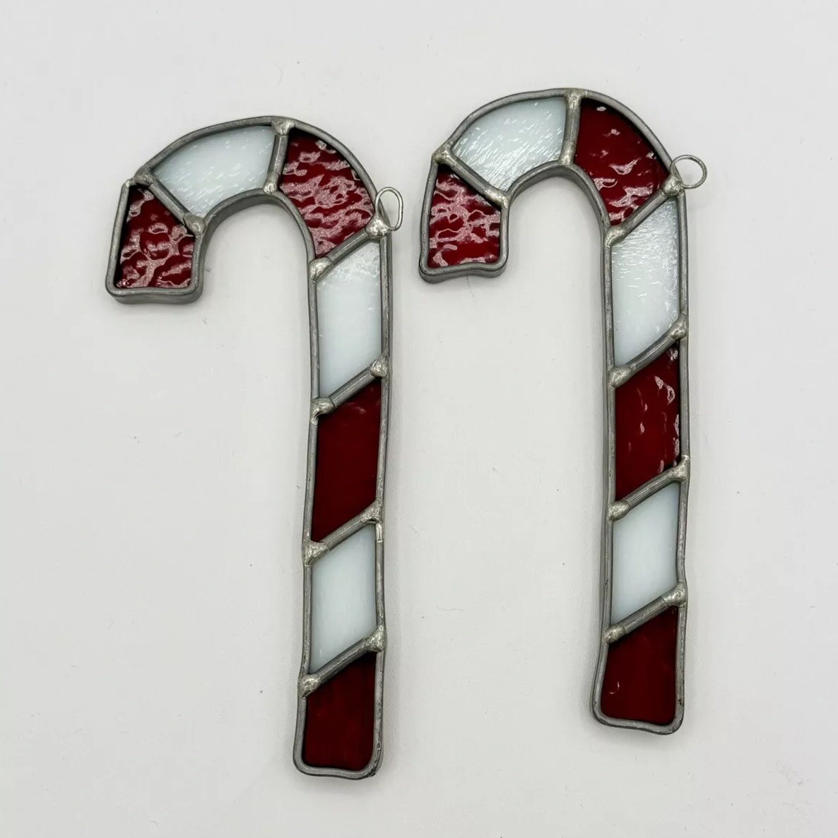 2 Handmade Stained Glass Christmas Candy Cane Sun Catcher Ornaments
