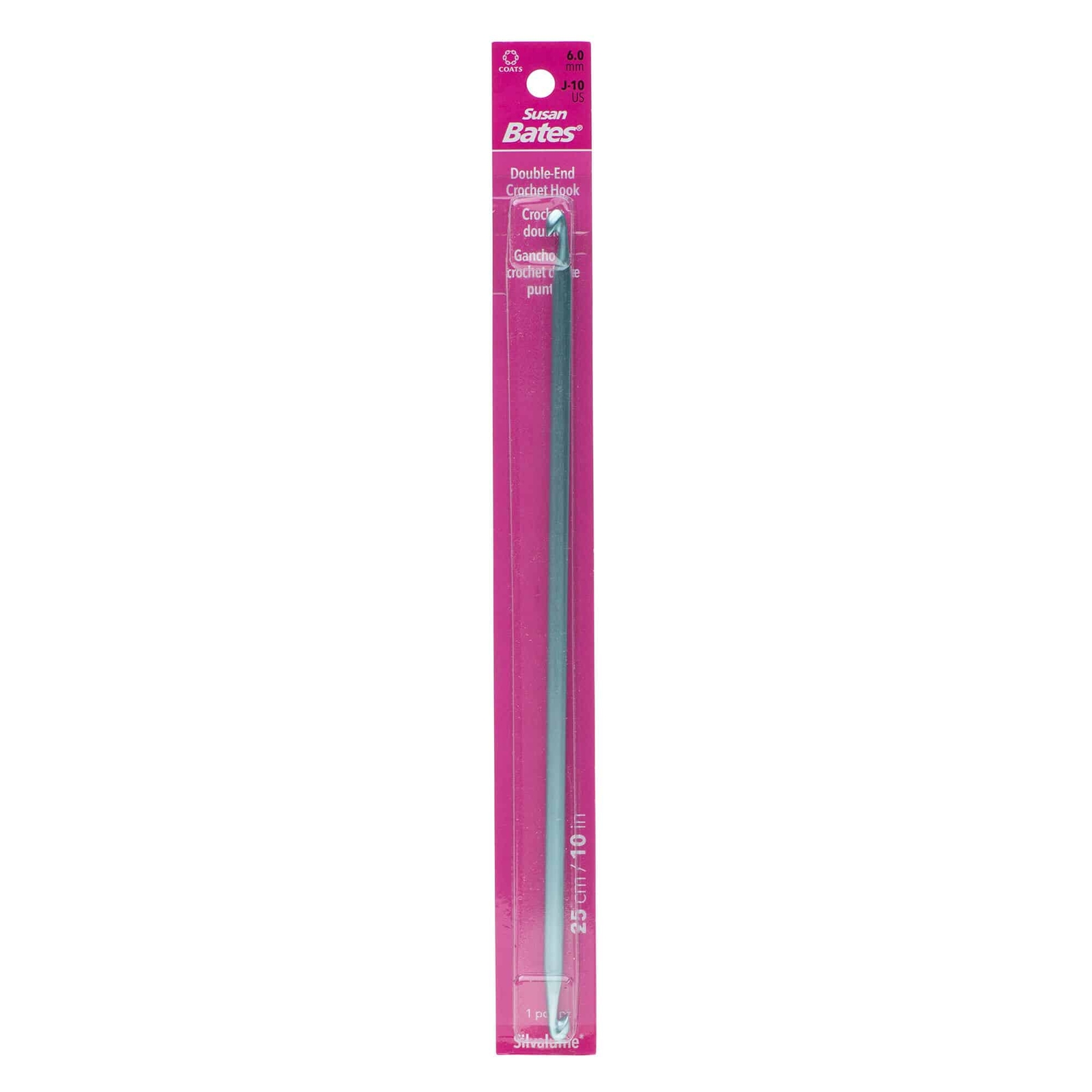Susan Bates Silvalume Size J-10 Double-End Crochet Hook, 10 inches