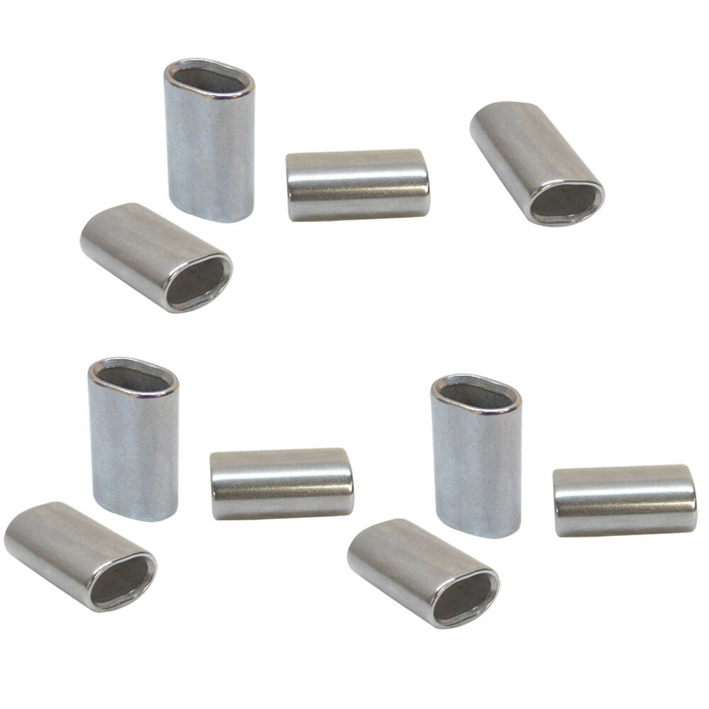 10Pc Marine SS Wire Rope Cable Clip Chamfer 3/16" Oval Crimping Sleeve Connector