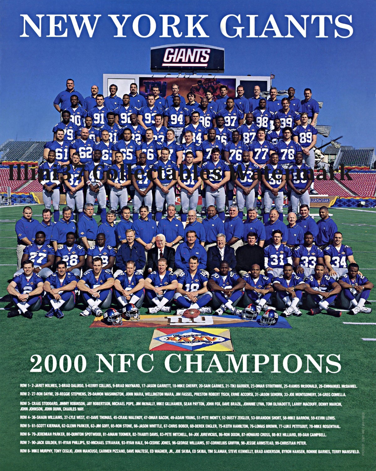2000 NEW YORK GIANTS NFC CHAMPIONS SUPER BOWL 8X10 TEAM PHOTO STRAHAN TOOMER