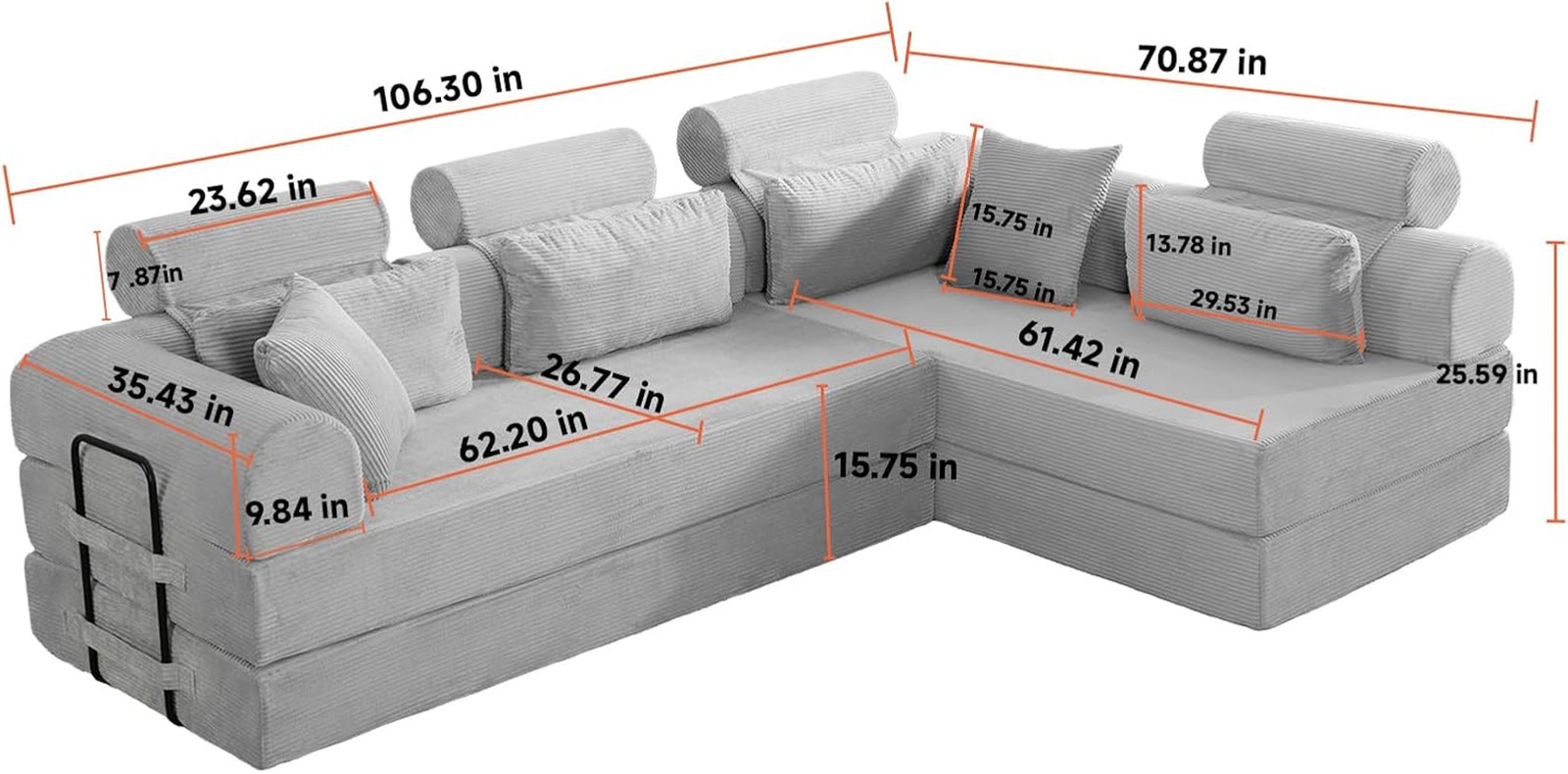 6-In-1 Folding Convertible High Back Sofa Sleeper, 106" Oversized Modular Sectio