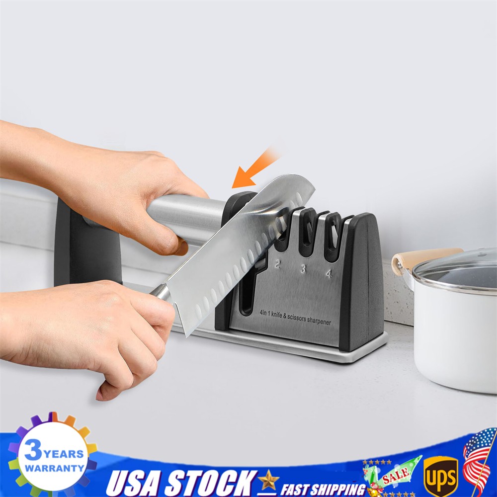 4-Stage Kitchen Knives and Scissors Sharpening Tools Manual Knife Sharpeners NEW
