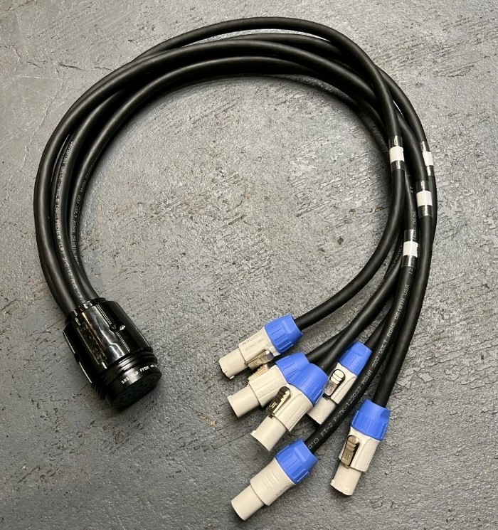 socapex power Break-in cable 19 pin female to 6 powerCon Grey 3 ft Breakin