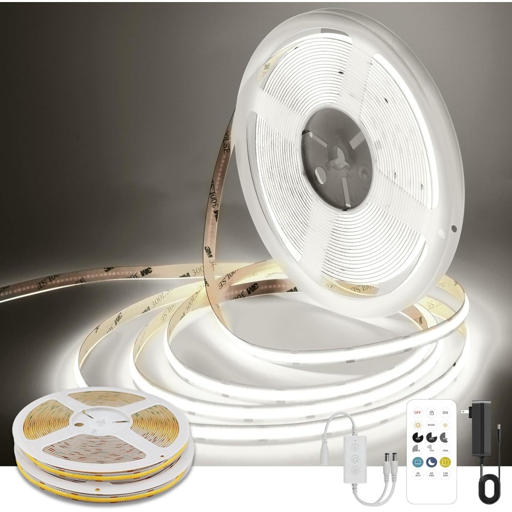 COB LED Strip Lights 65ft, 6000K Cool White, 24V Dimmable, App & Remote Control