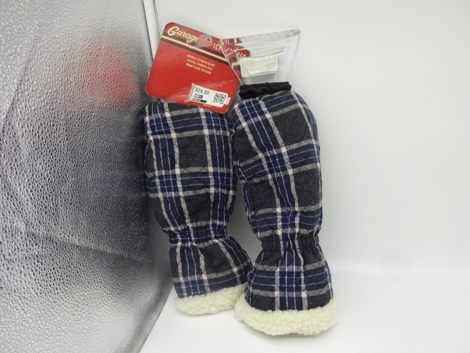 2 Pack SaddleBred Garage Mitt Ice Scraper Blue Plaid Durable Trimmed Cuff (RT)