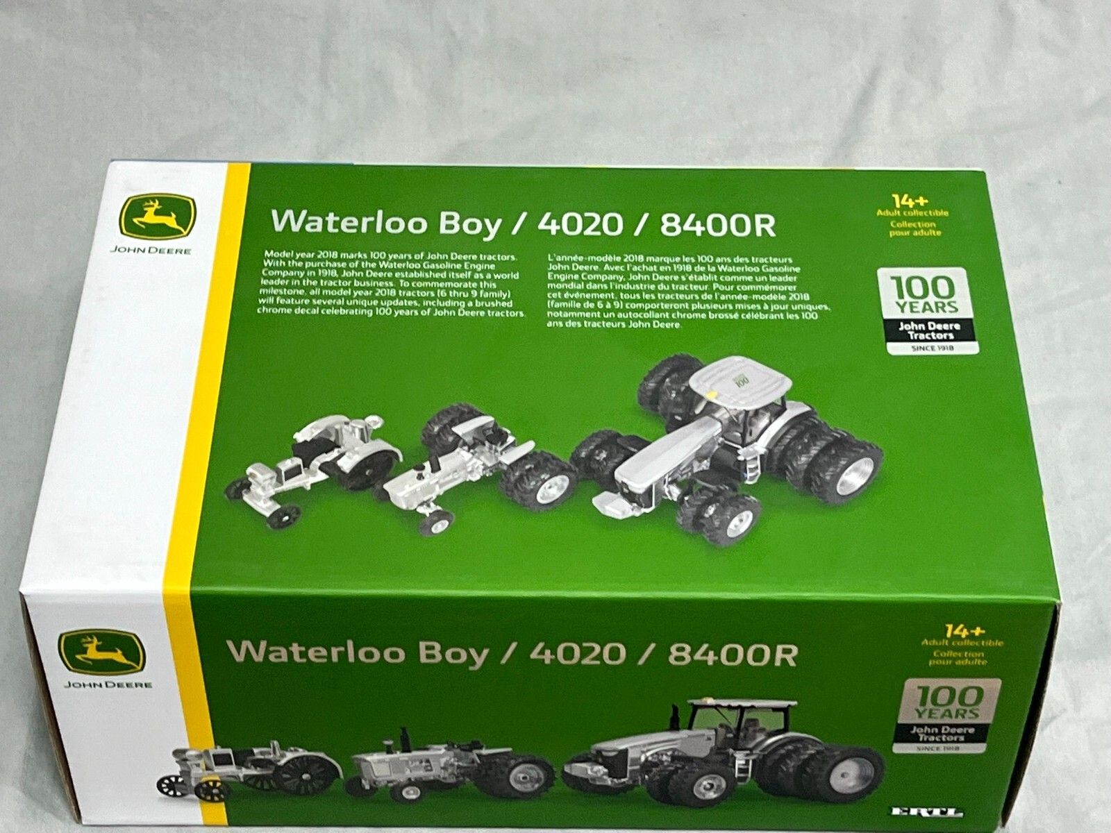 John Deere Waterloo Boy 4020 8400R Tractor Silver 100 Years Edition 1:64 SET NIB
