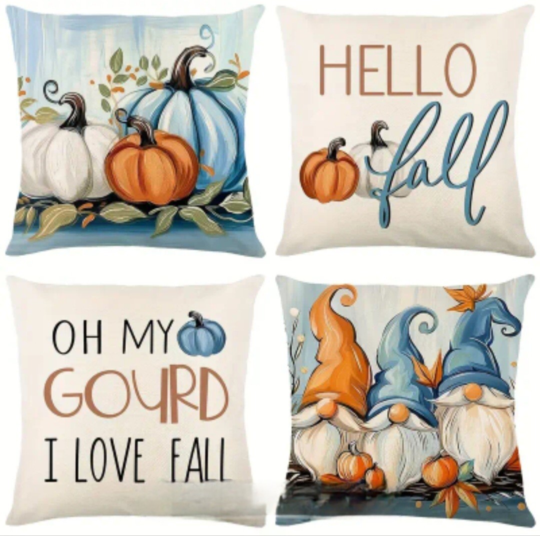 Fall Pillow Throw Covers Gnomes Decorative Autumn Pumpkin Thanksgiving 4 Pc
