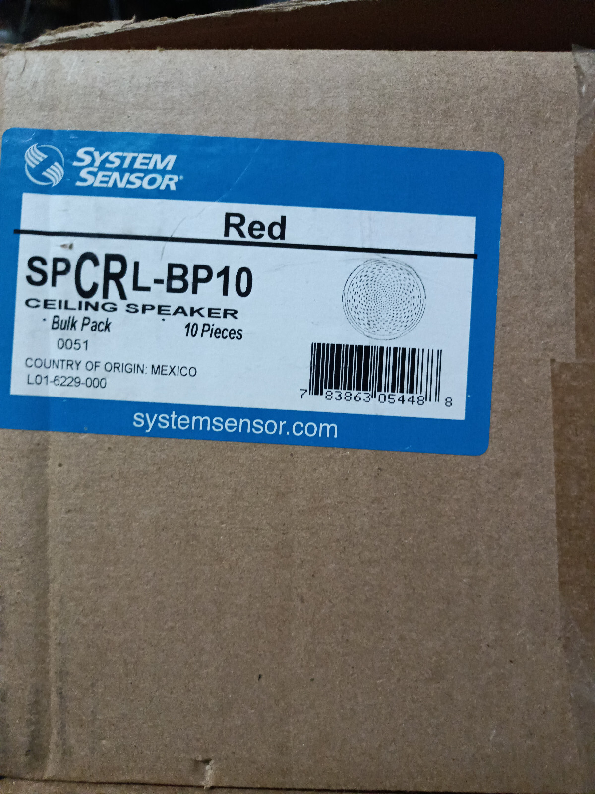 SYSTEM SENSOR SPCRL-BP10 - Speaker Only, Ceiling, Red, Bulk Pack of 10 Units