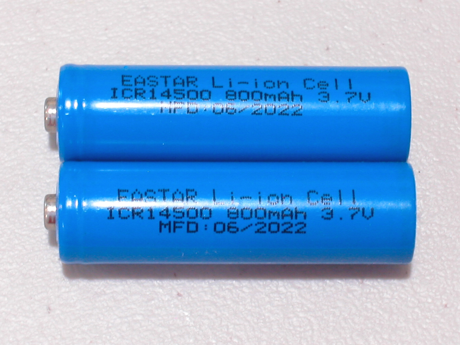 2  ICR 14500 Li-ion 800mAh Rechargeable Battery 3.7v BUTTON TOP