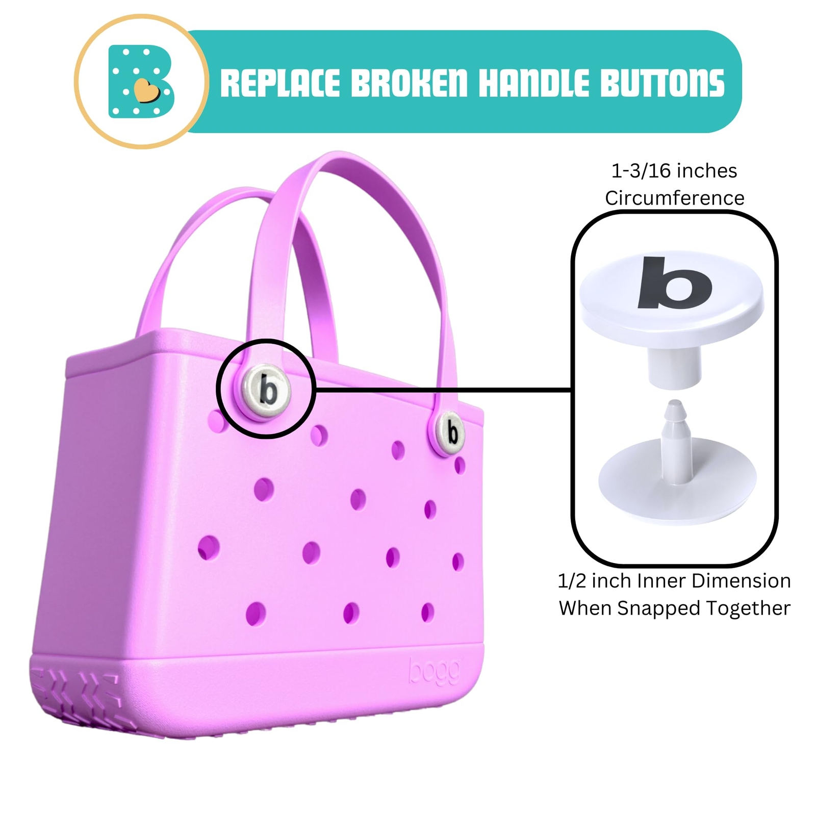 4-Pack Replacement Buttons with B for Bogg Bag Handle Strap Beach Tote Handles