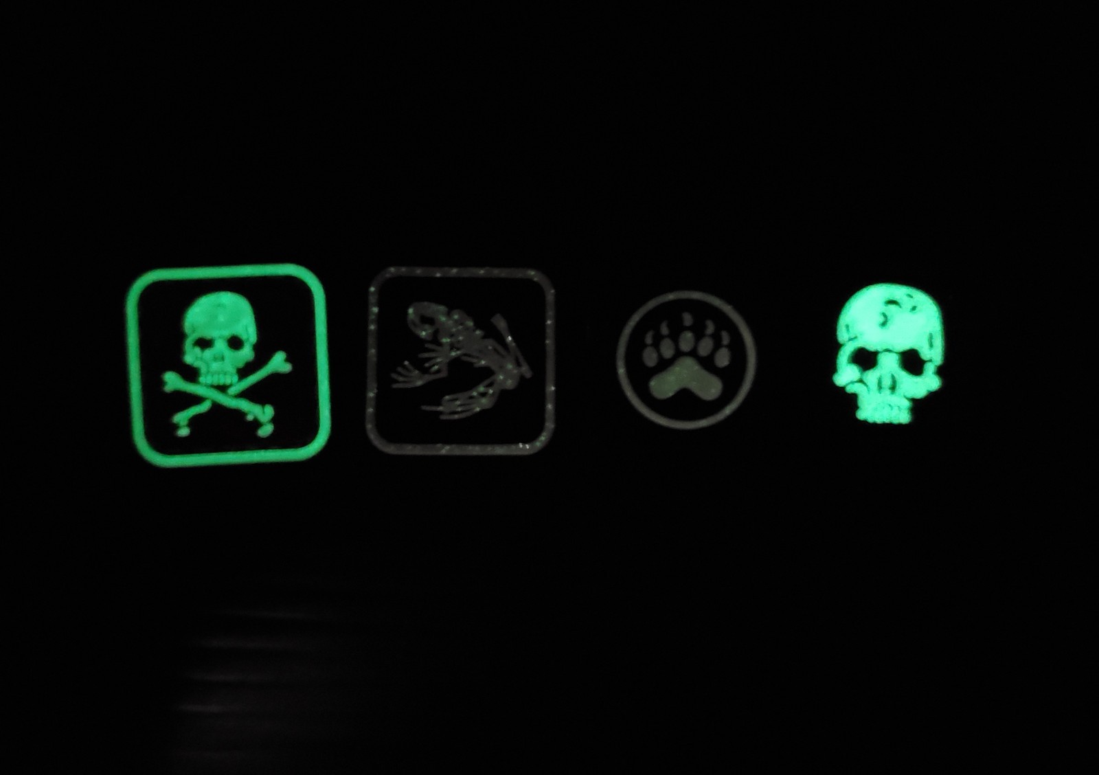 Skull Crossbones, Paw & Frog PVC Mini Morale Patch Set of 4 Hook & Loop Backing