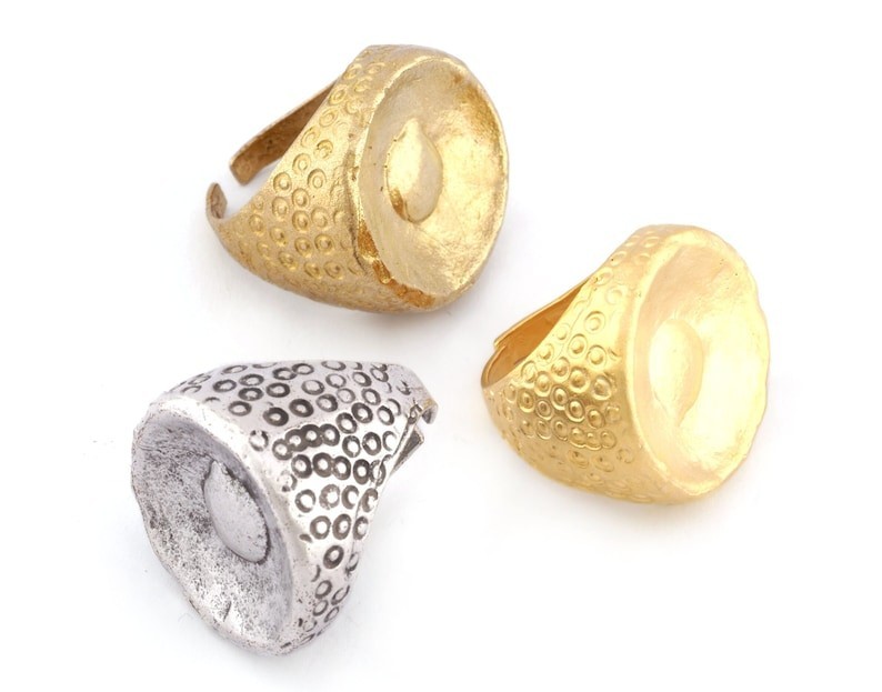 Signet Ring Adjustable Raw Brass-Antique Silver Plated-Matte Gold Plated 3081