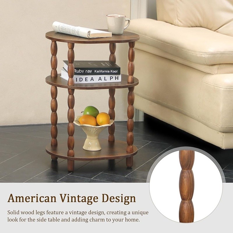 Vintage Oval Side Table 3-Tier Storage Compact Accent Table Easy Assembly New
