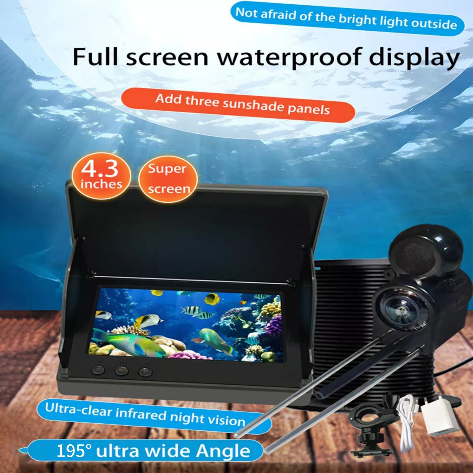 Underwater Fish Finder Display 4.3" HD Screen w/ Night Vision 30 Meter HD Camera