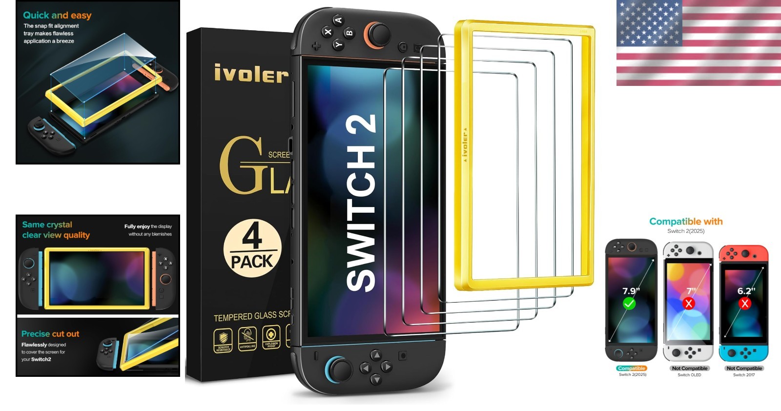 Touch Sensitive Screen Protector for Nintendo Switch 2 with Easy Install Frame