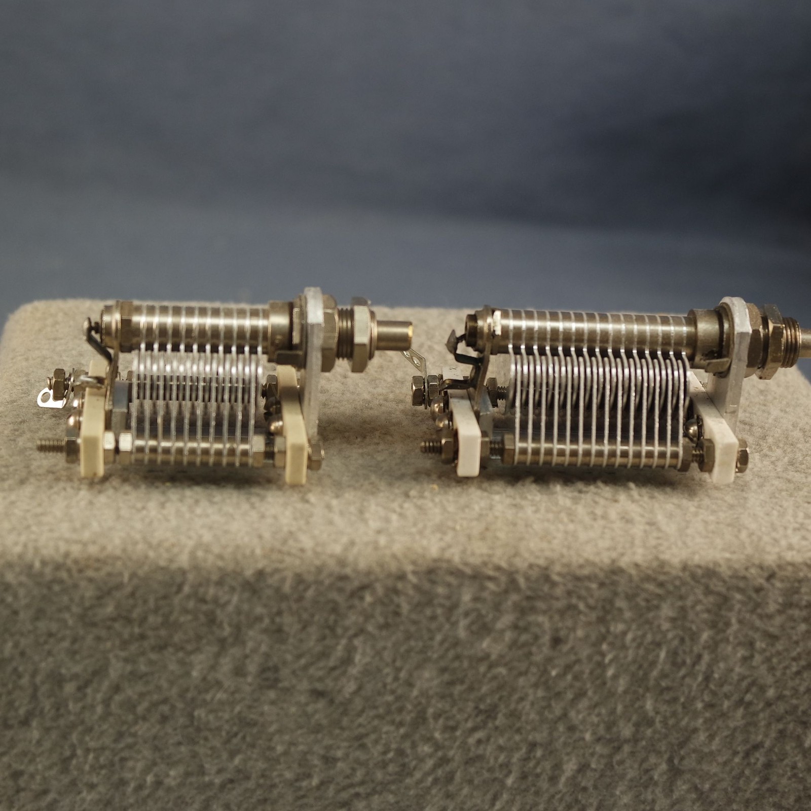 TWO Variable Capacitors 10-114 & 13-155 pf 1/4" Shaft, Same Style Capacitors
