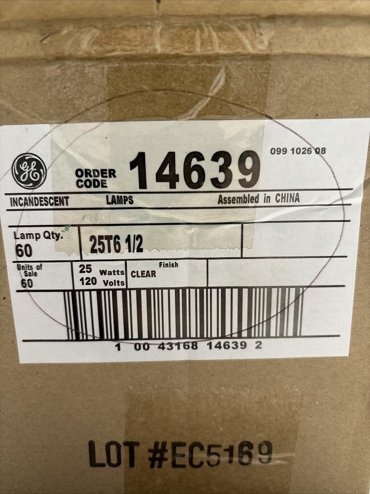 25T6 1/2 - GE LAMP - 25 WATTS 120V - 14639