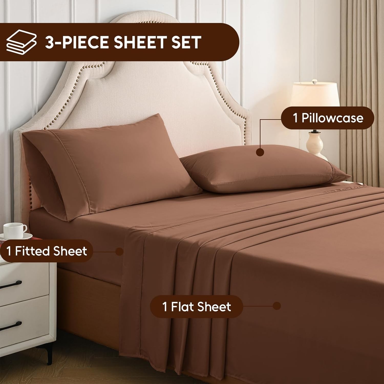 Twin Sheet Set, 3 Piece Hotel Luxury Soft Microfibre Sheet Set