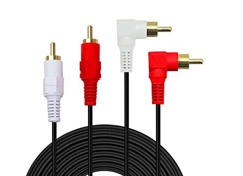 2RCA Cable,6ft Gold Plated 90 Degree Right Angle 2-Male to 6FT, White