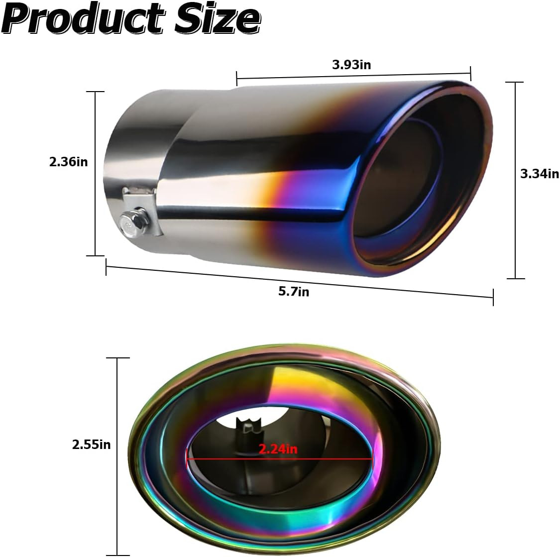 Stainless Steel Car Exhaust Tip, 2.5" to 3.3" Universal Car Exhaust Pipe Modific
