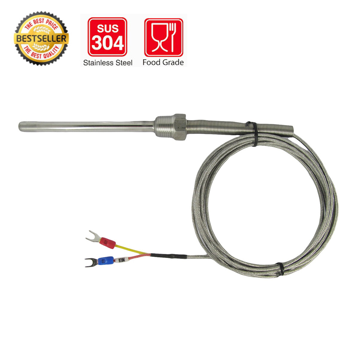 Temperature Sensors K Type Thermocouple SS Waterproof Probe 3/8” NPT Threads