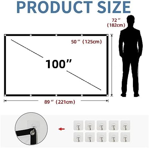Projector Screen,HUANYINGBJB 4K 16:9 HD Rear Front Projectors Screen Foldable...