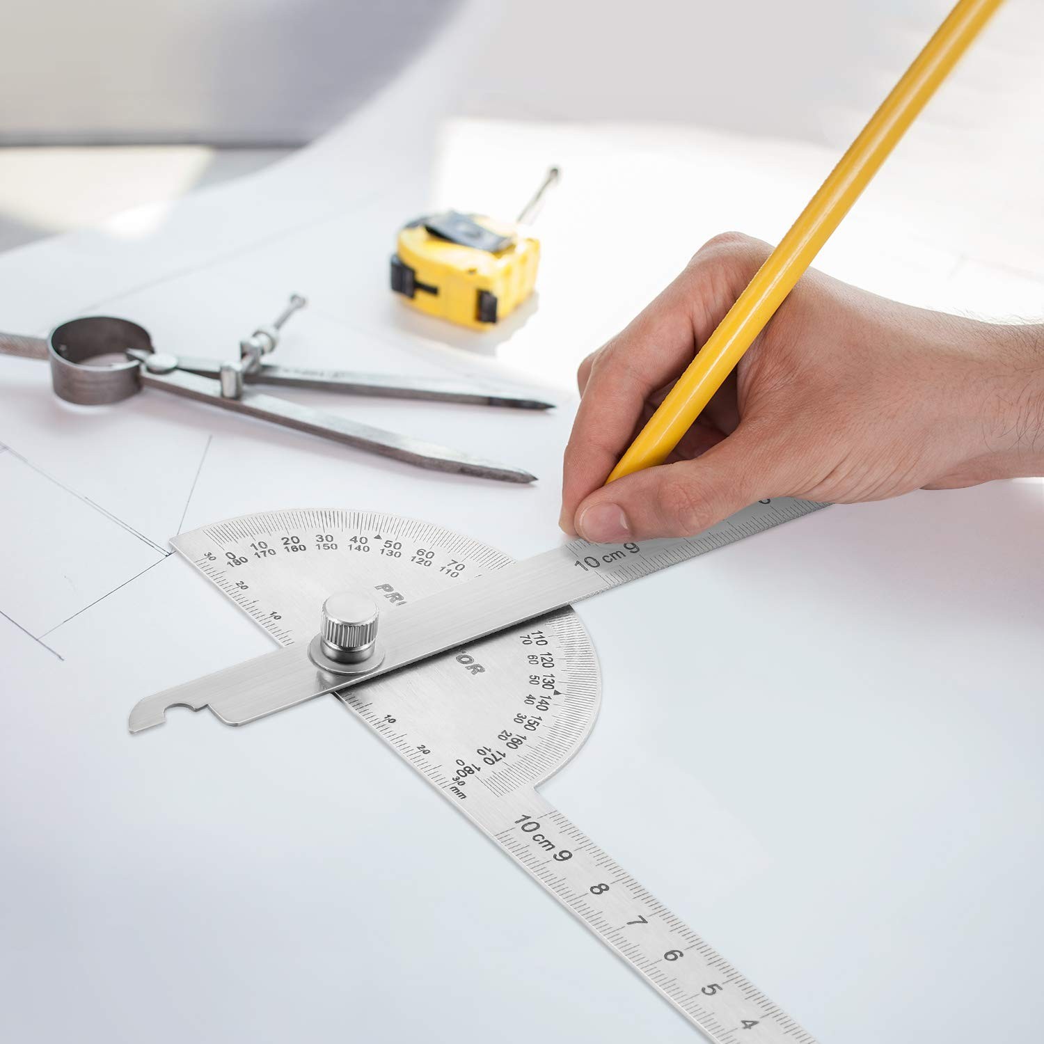 Compact 10cm Stainless Steel Angle Finder - Ideal for Architects & Students