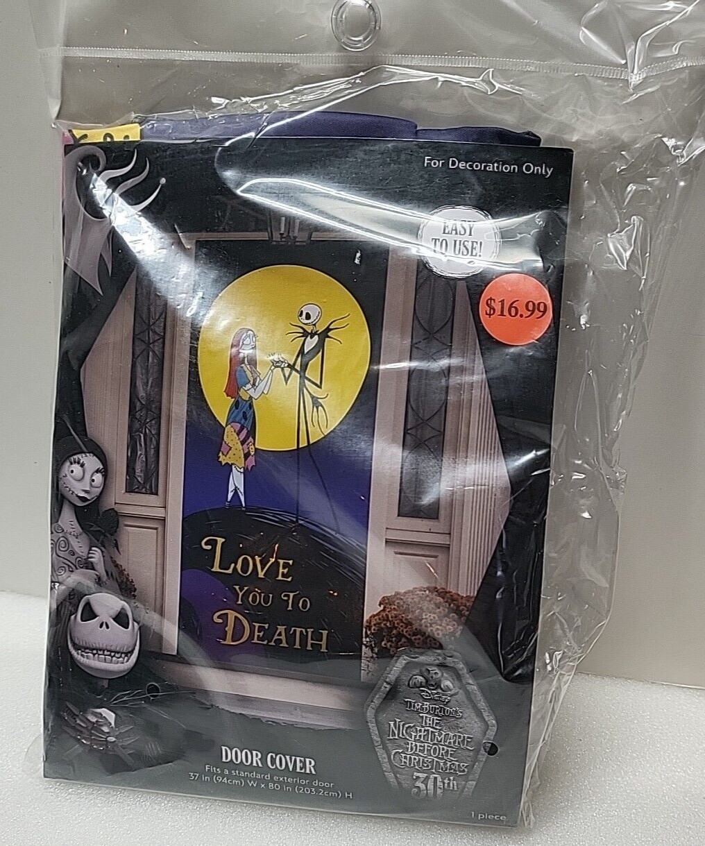 Nightmare Before Christmas Jack & Sally Door Cover LOVE YOU TO DEATH 37x80” NEW