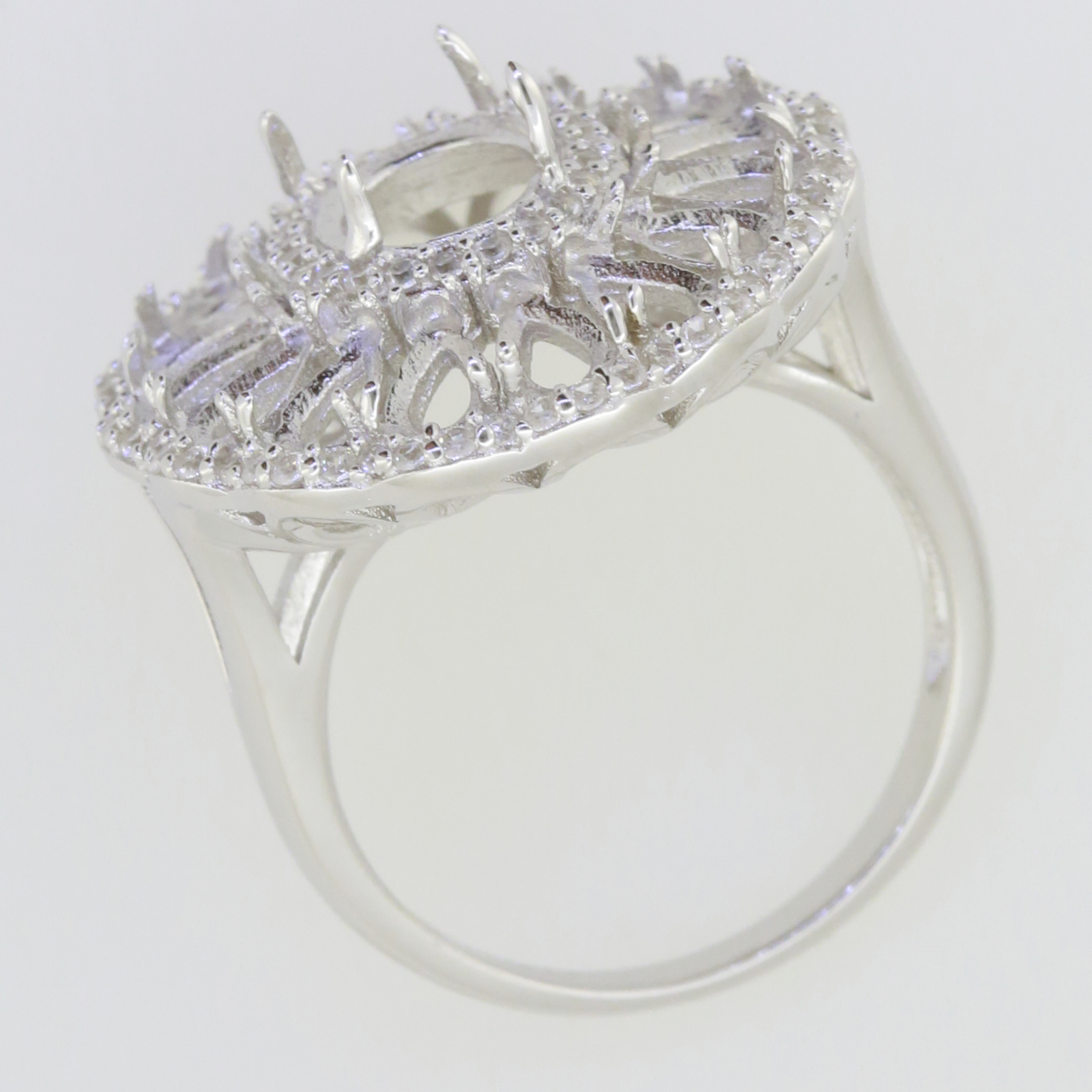 Sterling Silver Semi Mount Ring Setting Cabochon Oval OV 9X7mm Cluster Ring