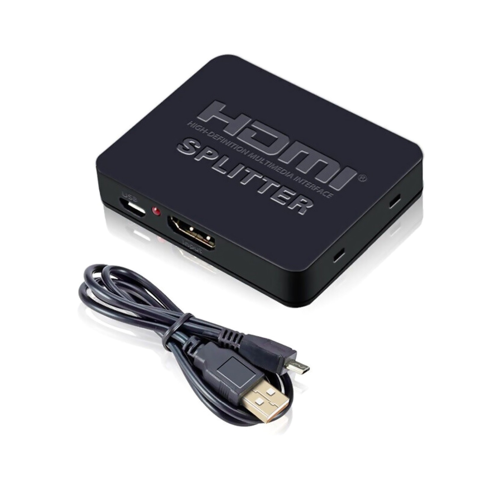 Plug&Play 1 in 2 Out HDMI Splitter 1080P 4K Adapter Amplifier With USB Cable