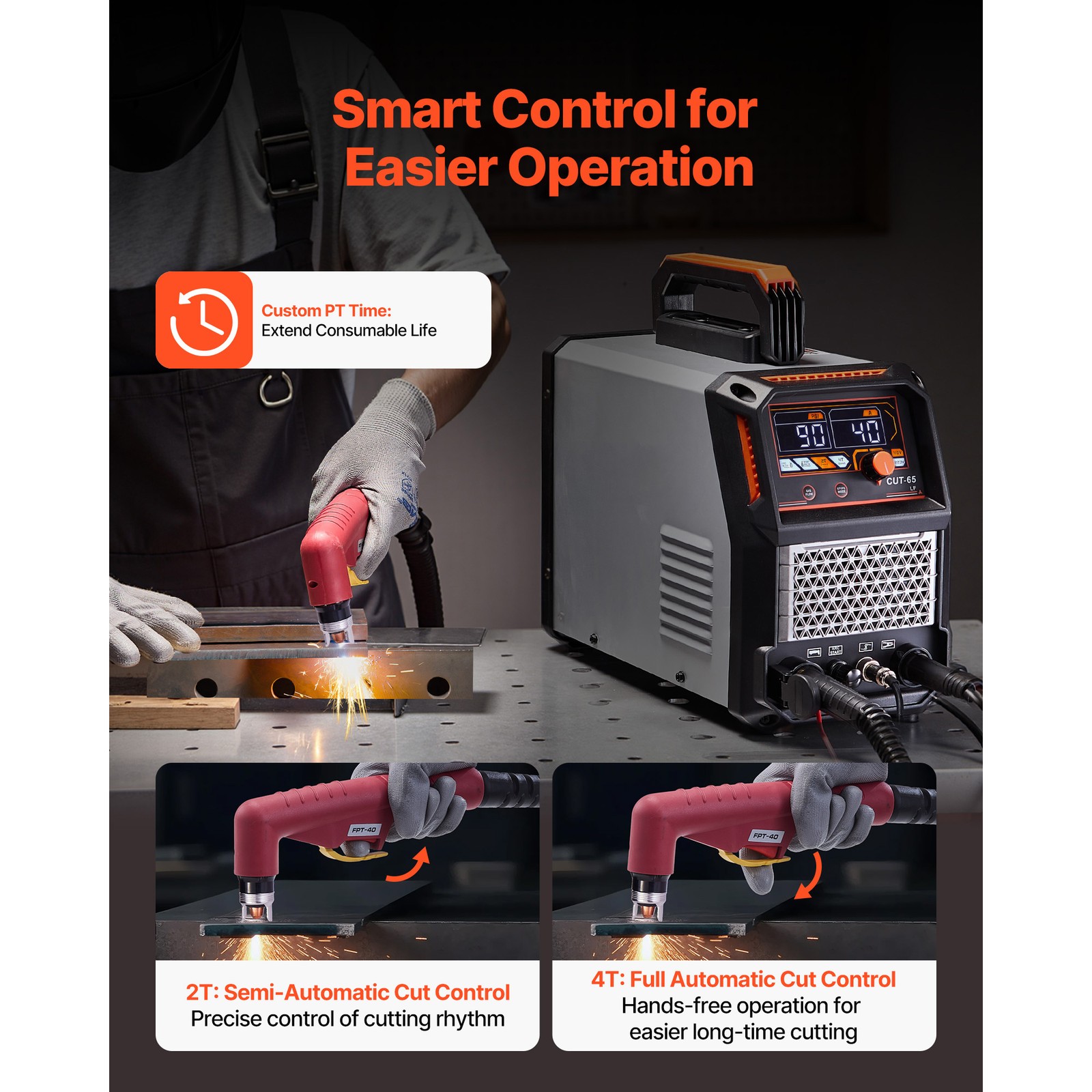 Uimoso 65A Plasma Cutter with Non-Touch Pilot Arc and Low-Frequency Operation
