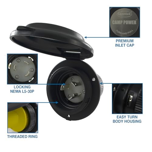 30 Amp 125 Volt RV Marine Power Inlet - Black