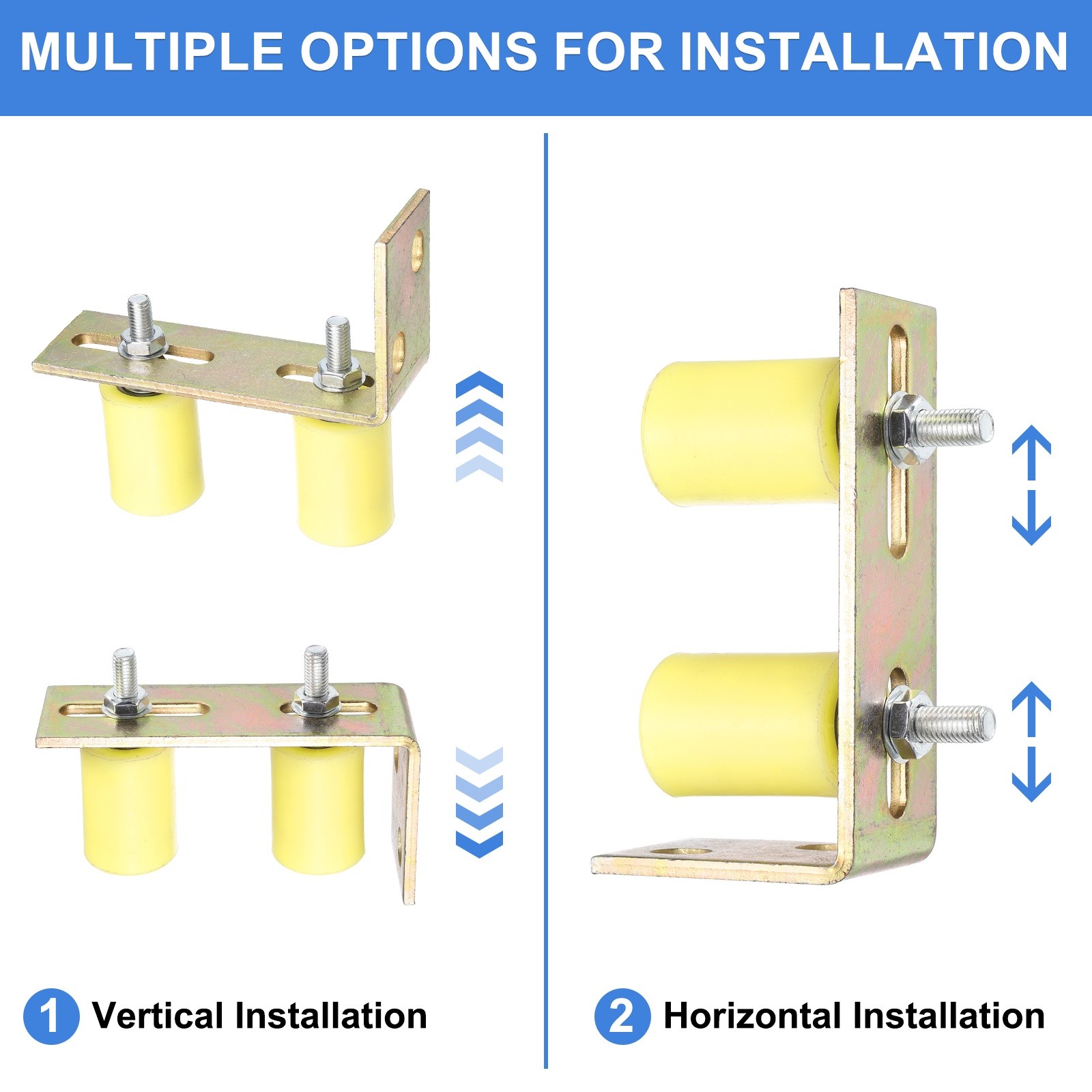 2Set Slide Gate Guide Roller, 1-5/8"x2-3/8" Nylon Gate Support & Bracket, Yellow