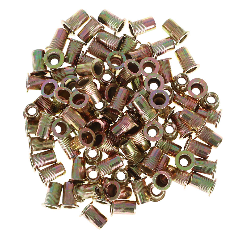 100 Pcs M6 Metric Carbon Steel Rivet Nut Flat Head Threaded Insert Nutsert