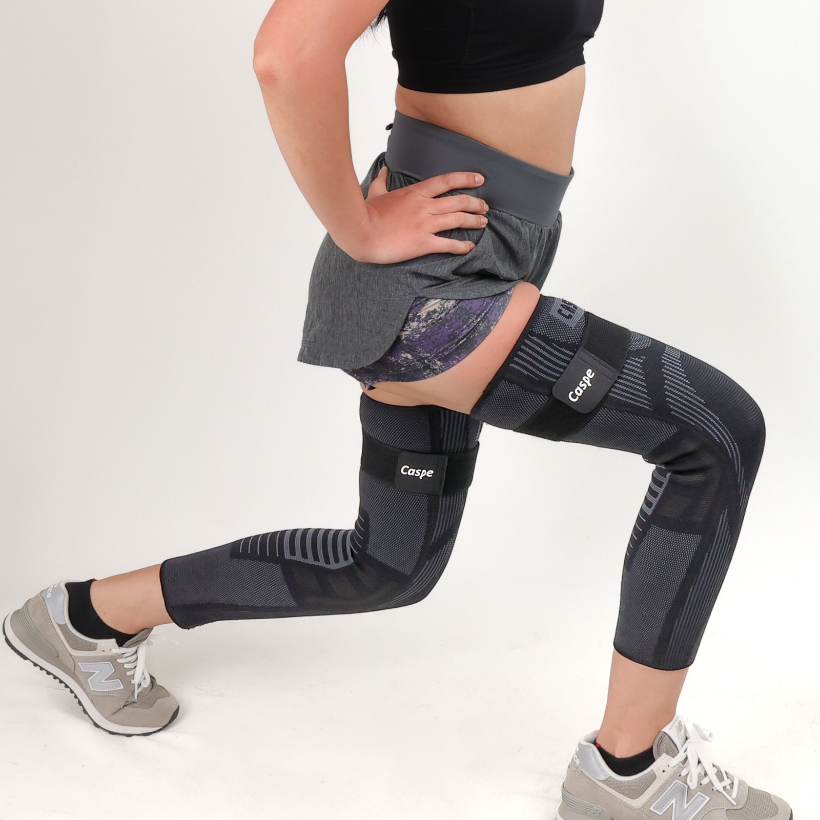 Caspe 2 Pack Full Leg Compression Sleeve with Strap Thigh Knee Calf Support