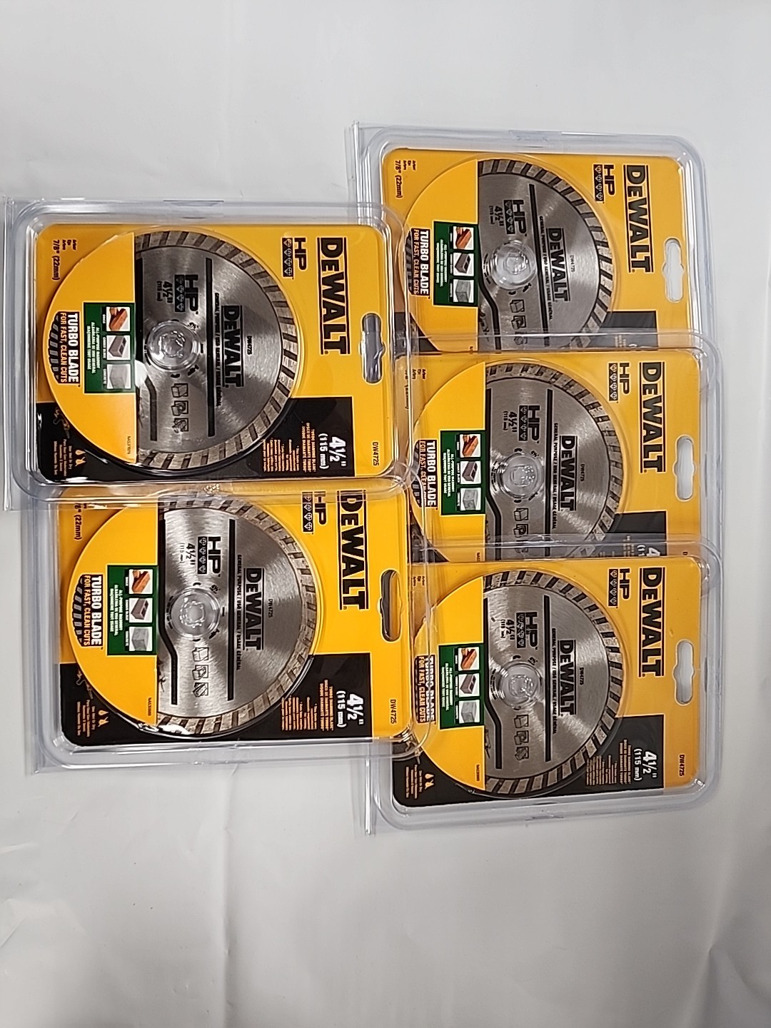 DEWALT DW4725 4-1/2” Diamond Masonry Blade Dry Cut Continuous Rim 7/8” 5 Pack