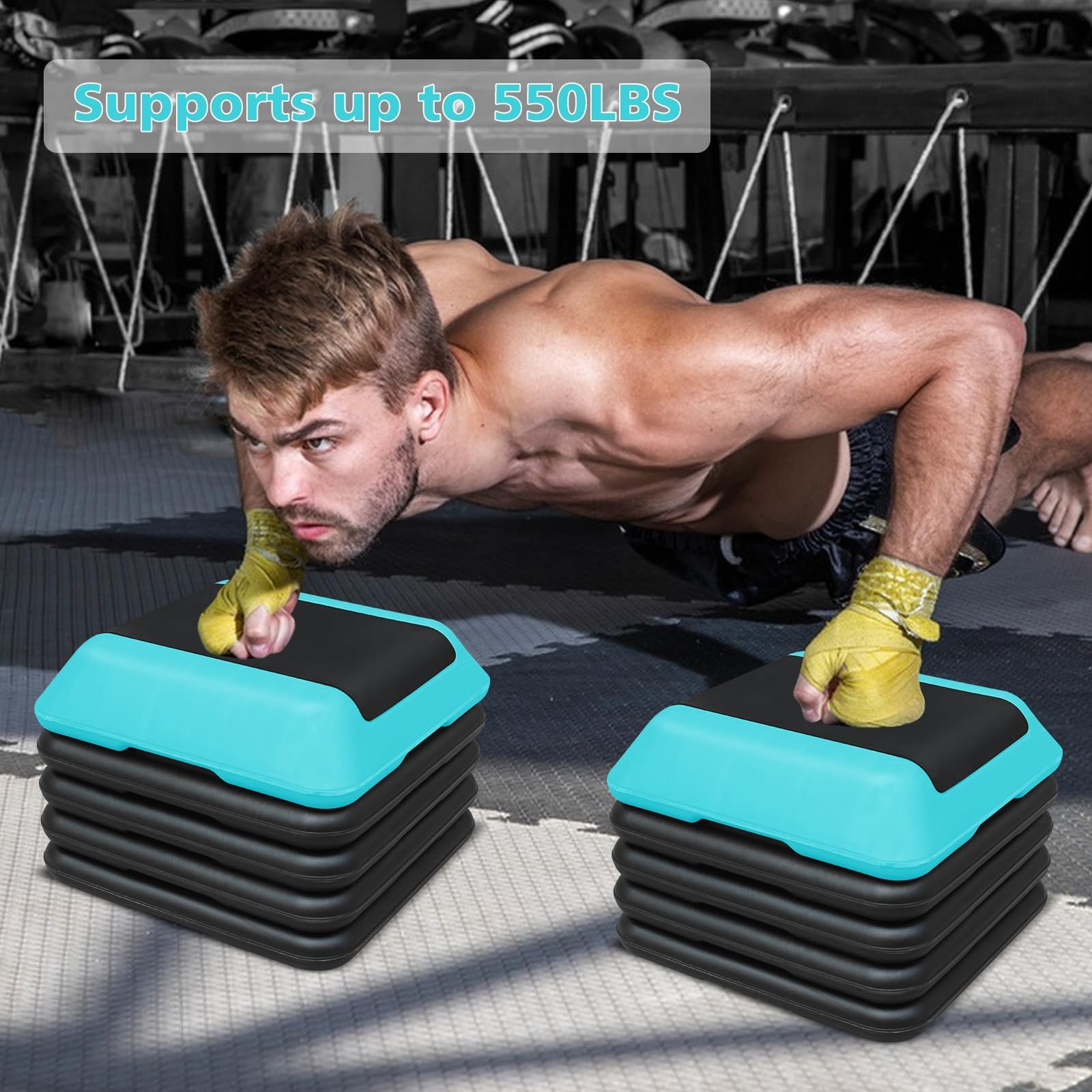 16"x16" Exercise Aerobic Step Platform with 4 Risers, Adjustable Height 4"-6"...