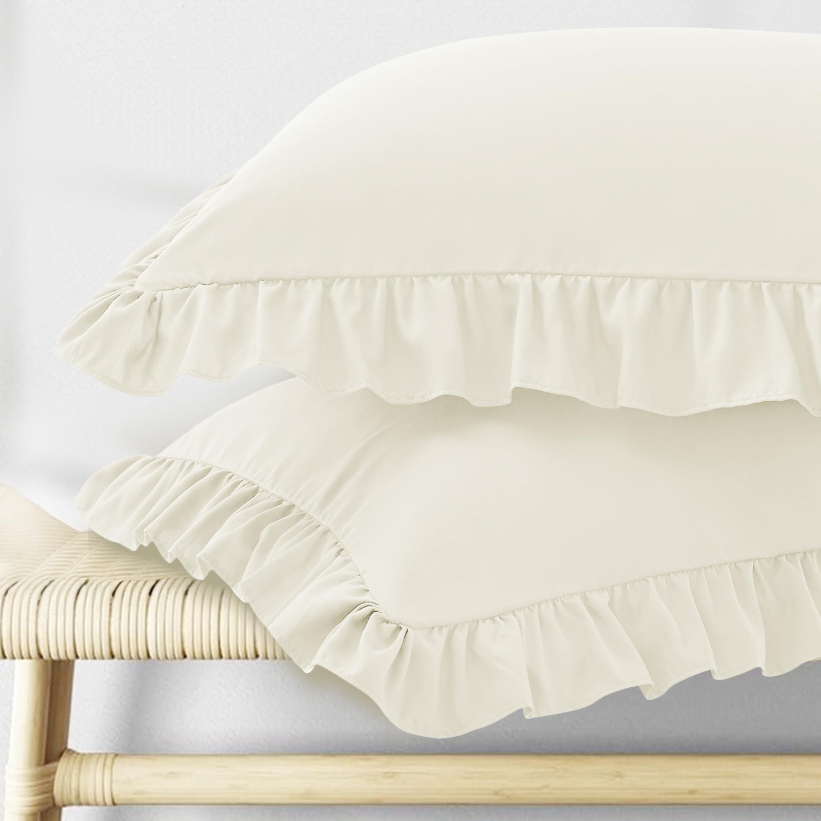 Ruffle Pillow Cases Queen Size Set of 2, Ruffled Pillow Covers with Envelope ...