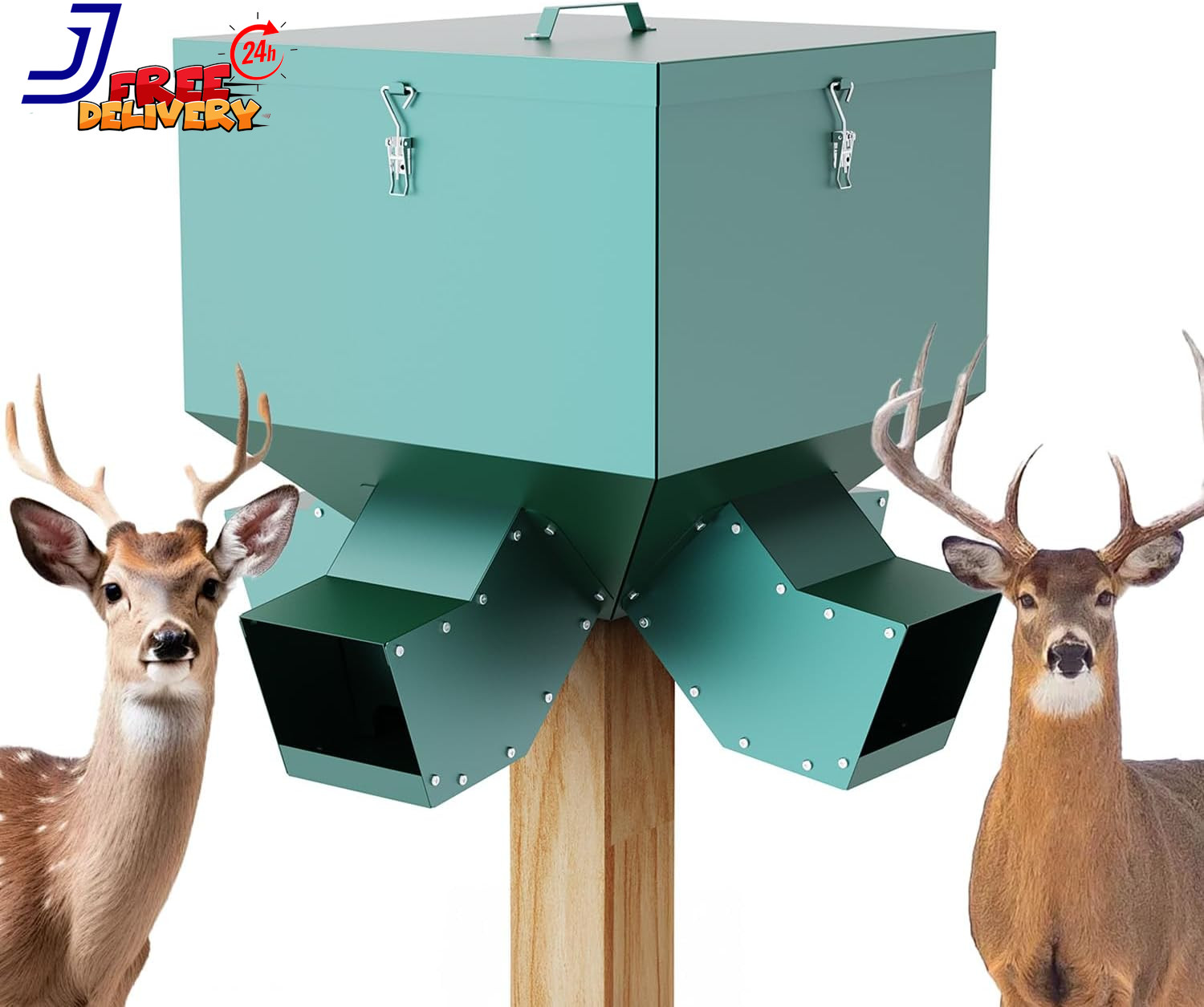 150Lb Gravity-Fed Deer Feeder with 4 Feed Head Perfect for Game Hunting