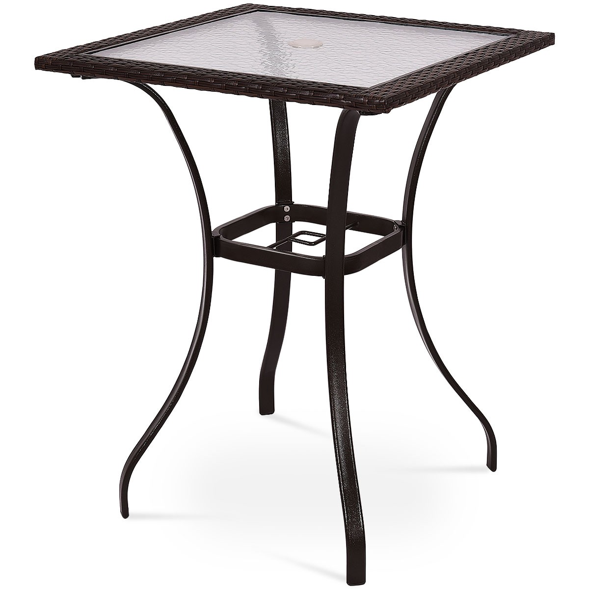 Outdoor Patio Rattan Wicker Bar Square Table Glass Top Yard Garden Furniture NEW